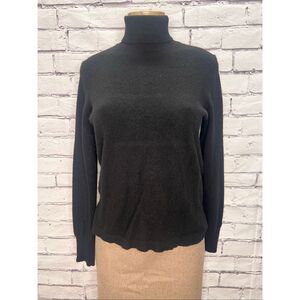 J. Crew Womens Black Cashmere Knit Turtle Neck Pullover Sweater Black Medium